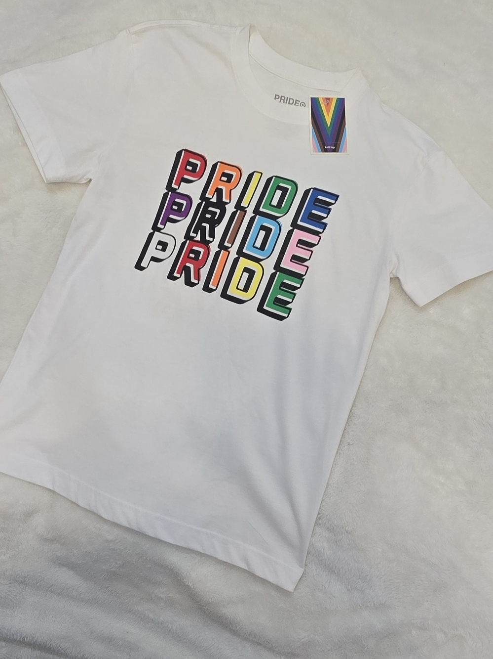 NWT Target Pride White Graphic T-Shirt Size Small Rainbow Stacked Lettering Unis
